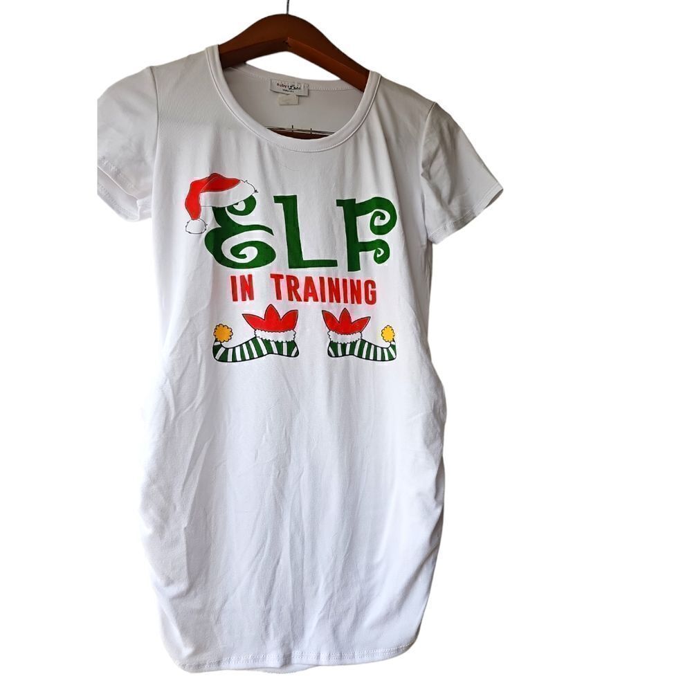 Ruby & Lace‎ Maternity Tee Elf in Training, White, Size Medium,  NWT